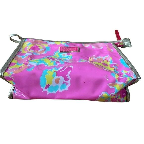 Lilly Pulitzer For Estee Lauder Makeup Bag Pink Floral Gold Trim Preppy Cosmetic - Picture 3 of 7